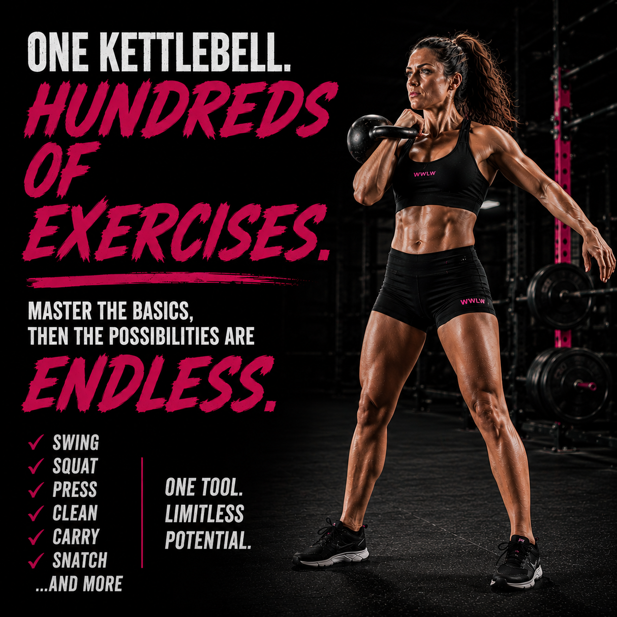 One kettlebell, hundreds of exercises. Master the basics, then the possibilities are endless.